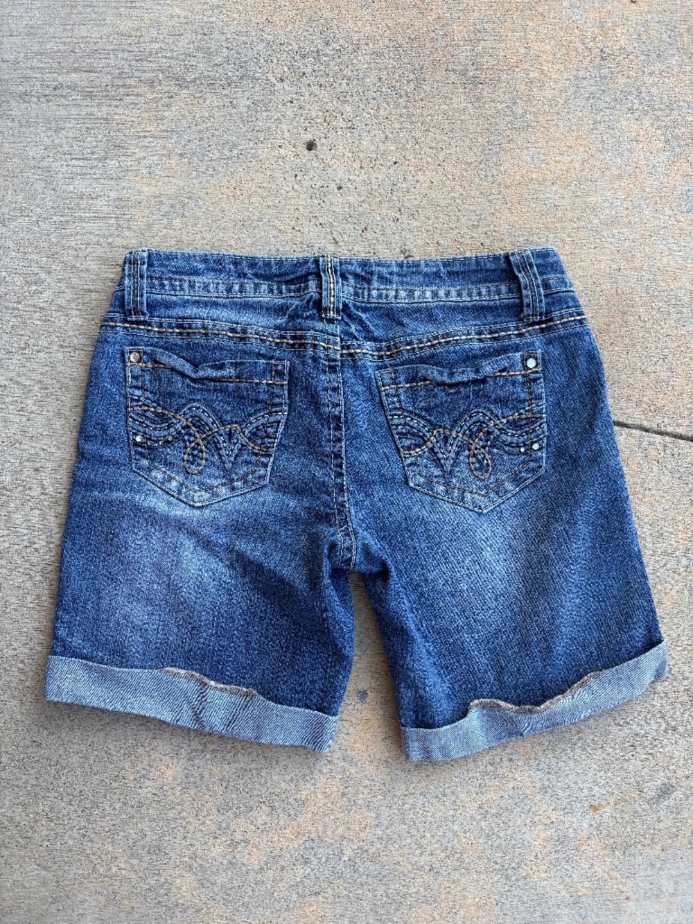 Y2K Embroidered Truce Denim Low Rise Bermuda Shorts